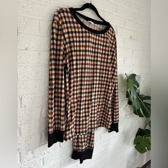 Super soft viscose material, brown, cream, black long sleeve pajama set - Picture 5 of 7